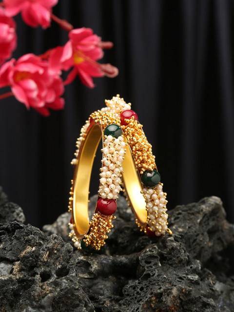 YouBella Set Of 2 Gold-Plated Stone Studded & Beaded Bangles