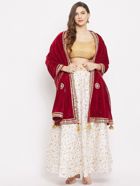 Clora Creation Ethnic Motifs Embroidered Velvet Dupatta - Image 5