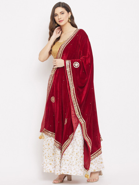 Clora Creation Ethnic Motifs Embroidered Velvet Dupatta - Image 3
