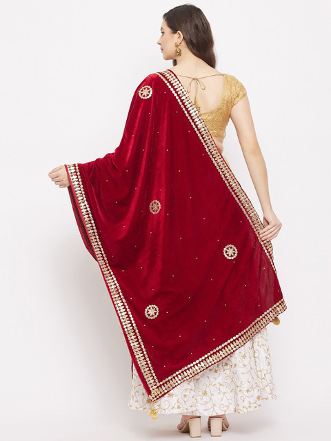 Clora Creation Ethnic Motifs Embroidered Velvet Dupatta - Image 4