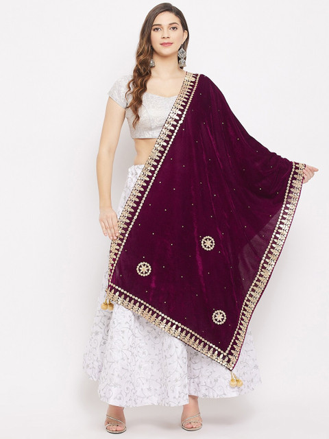Clora Creation Ethnic Motifs Embroidered Velvet Dupatta