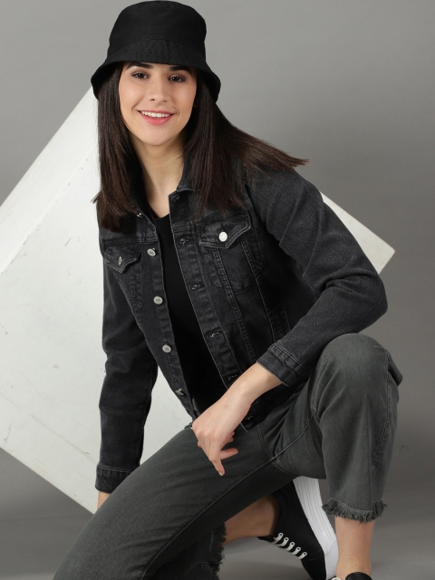 SHOWOFF Women Washed Crop Denim Jacket
