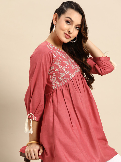 Sangria Floral Embroidered Longline Top