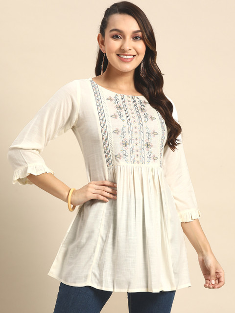 Sangria Floral Embroidered Longline Top