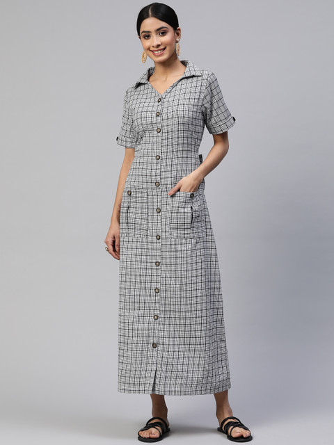 Cottinfab Checked Shirt Cotton Maxi Dress