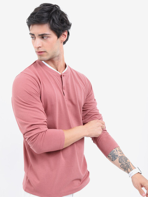 HIGHLANDER Men Henley Neck Popcorn Structured Regular fit T-shirt