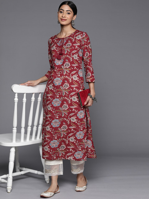 Varanga Women Floral Ethnic Printed Thread & Sequin Embroidered Kurta