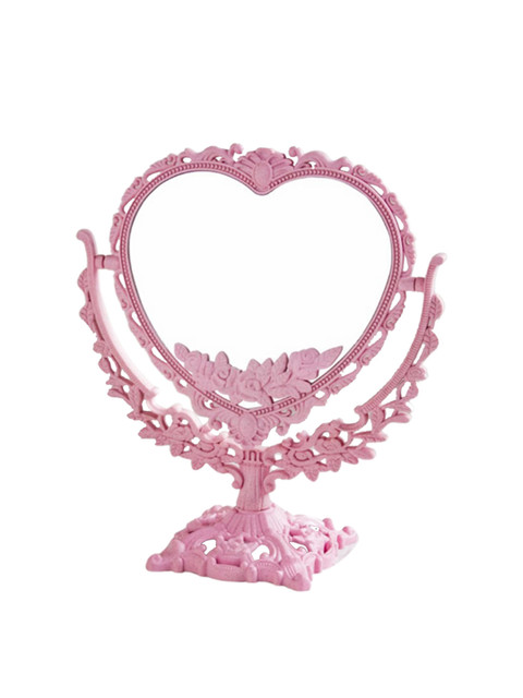 Nestasia Pink Heart Textured Double Sided Vintage Table Top Mirror - Image 2