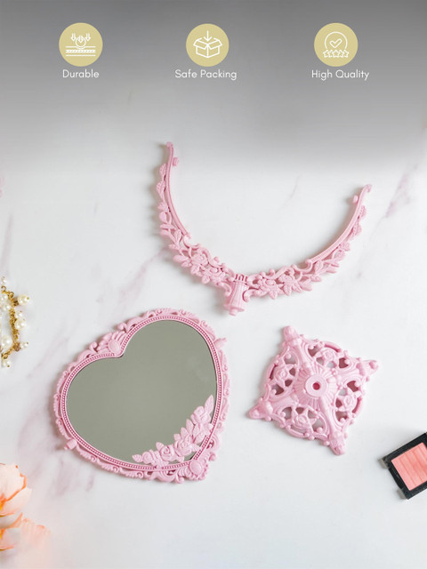 Nestasia Pink Heart Textured Double Sided Vintage Table Top Mirror - Image 3