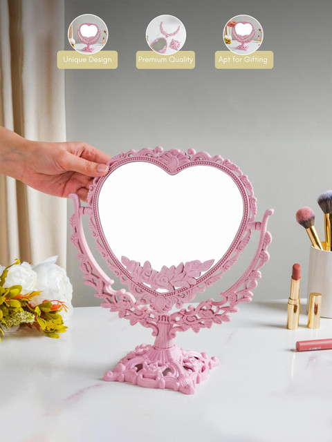 Nestasia Pink Heart Textured Double Sided Vintage Table Top Mirror - Image 4