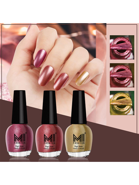MI FASHION Set Of 3 High Shine Long Lasting Shimmer Nail Paint - 12ml Each