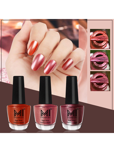 MI FASHION Set of 3 Vernis A Ongles High Shine Long Lasting Shimmer Nail Paint - 12ml each