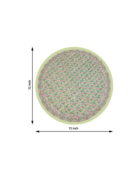 BLOCKS OF INDIA Green & Pink Floral Printed Pure Cotton Round 4-Seater Table Cloth - Image 6