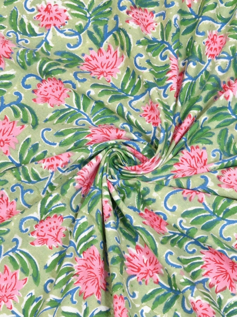 BLOCKS OF INDIA Green & Pink Floral Printed Pure Cotton Round 4-Seater Table Cloth - Image 5