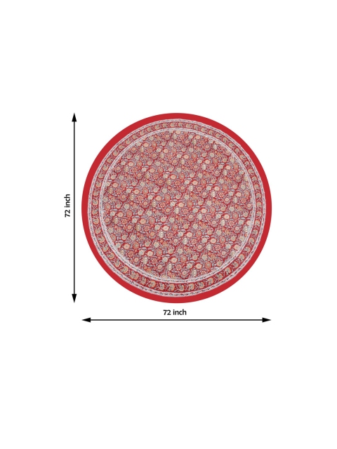 BLOCKS OF INDIA Red Floral Printed Pure Cotton Round 4-Seater Table Cloth - Image 6