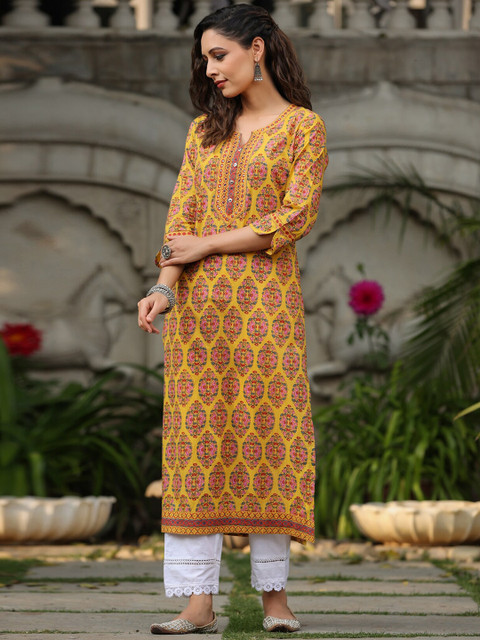 Rain & Rainbow Women Ethnic Motifs Printed Pure Cotton Kurta - Image 4
