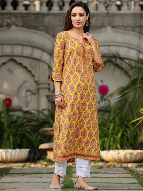 Rain & Rainbow Women Ethnic Motifs Printed Pure Cotton Kurta - Image 3