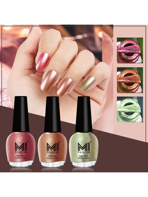 MI FASHION Set Of 3 High Shine Long Lasting Shimmer Nail Paint - 12ml Each