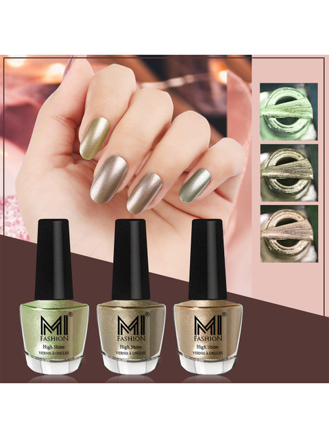 MI FASHION Set Of 3 High Shine Long Lasting Shimmer Nail Paint - 12ml Each