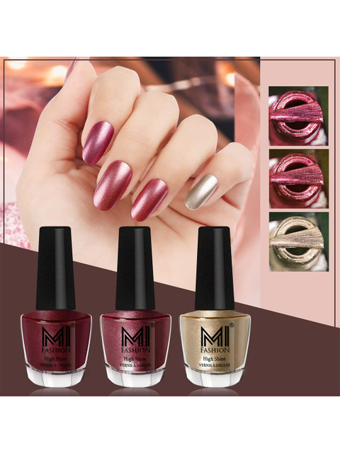 MI FASHION Set of 3 Vernis A Ongles High Shine Shimmer Nail Paints - 12ml Each