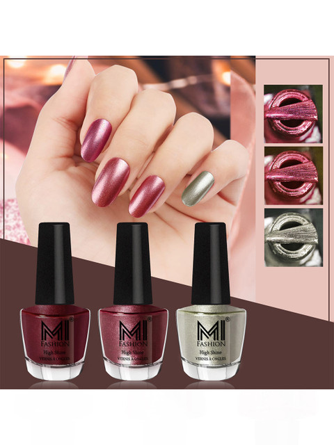 MI FASHION Set of 3 Vernis A Ongles High Shine Shimmer Nail Paints - 12ml Each