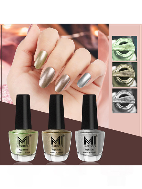 MI FASHION Set Of 3 High Shine Long Lasting Shimmer Nail Paint - 12ml Each
