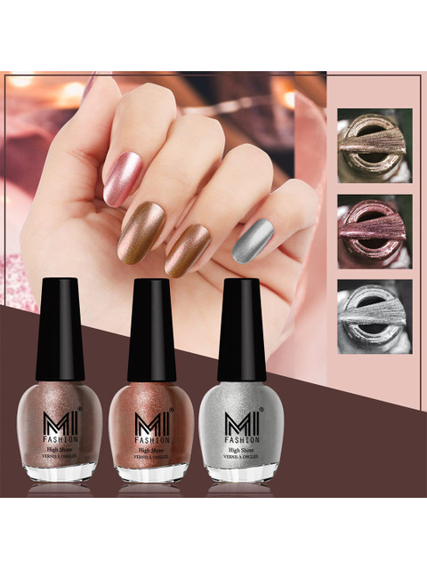 MI FASHION Set Of 3 High Shine Long Lasting Shimmer Nail Paint - 12ml Each