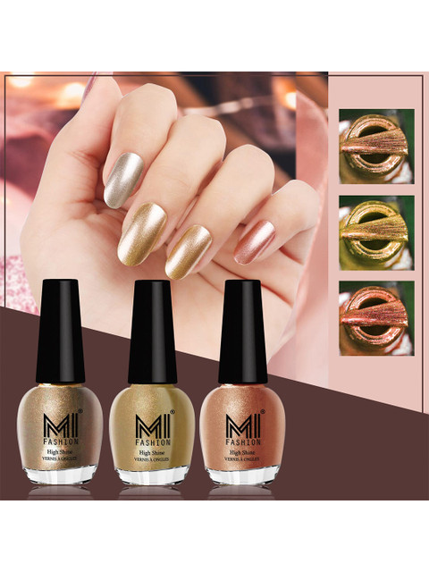 MI FASHION Set of 3 High Shine Long-Lasting Nail Lacquer 12 ml Each - Golden 43 - Metallic Golden 45 - Bronze Magnetic 62