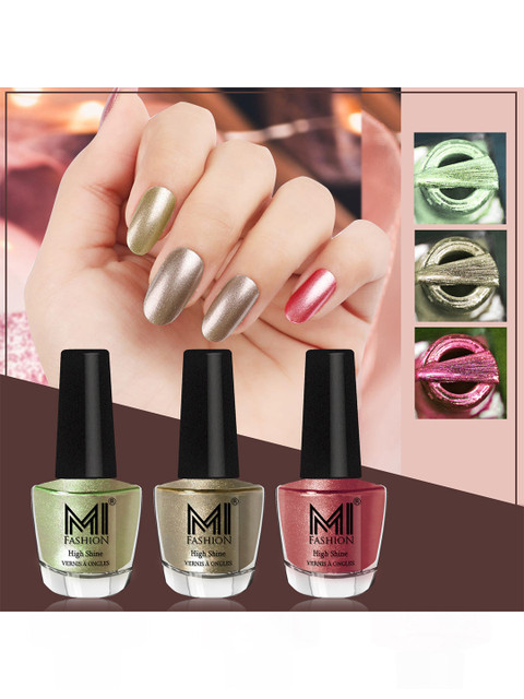 MI FASHION Set of 3 Vernis A Ongles High Shine Shimmer Nail Paints - 12 ml Each