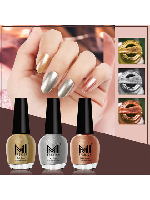 MI FASHION Set of 3 Vernis A Ongles High Shine Shimmer Nail Paints - 12 ml Each