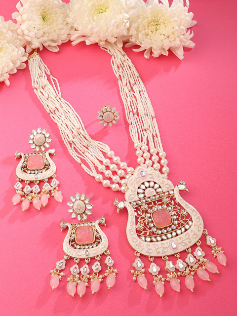 Zaveri Pearls Gold-Plated Stone & Beads-Studded Meenakari Layered Jewellery Set