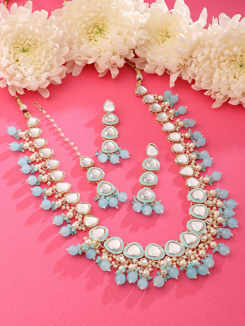 Zaveri Pearls Gold-Plated Kundan Studded & Beaded Jewellery Set