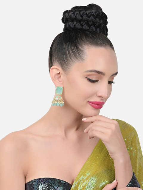 Zaveri Pearls Gold-Plated Meenakari Contemporary Jhumkas Earrings - Image 4