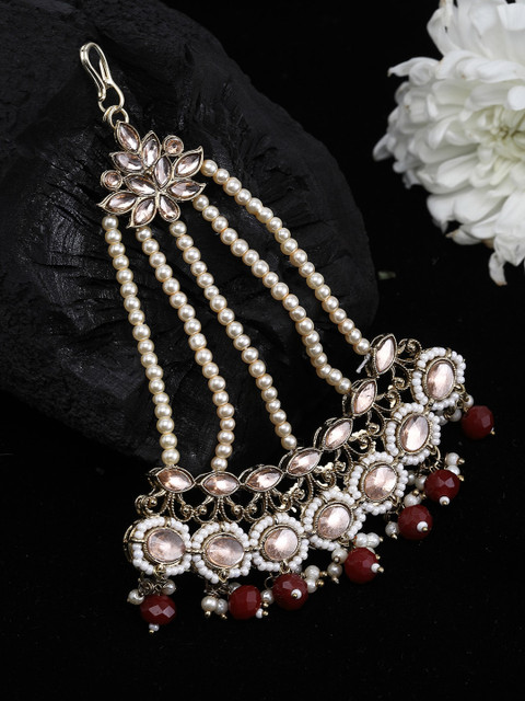 PANASH Gold-Plated Kundan-Studded & Pearl Beaded Jhumar Passa