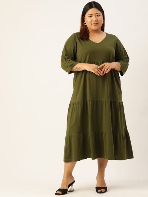 theRebelinme Plus Size A-Line Cotton Midi Dress
