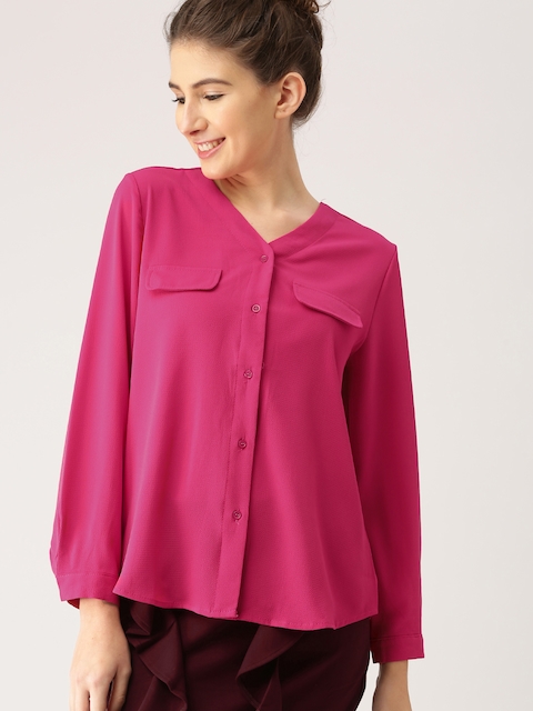 DressBerry Women Pink Regular Fit Solid Casual Shirt