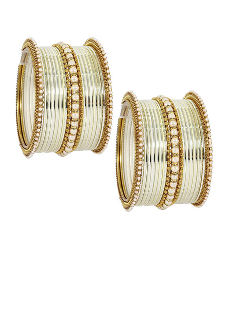 NMII Set Of 34 Zircon Studded & Beaded Glossy Bangles