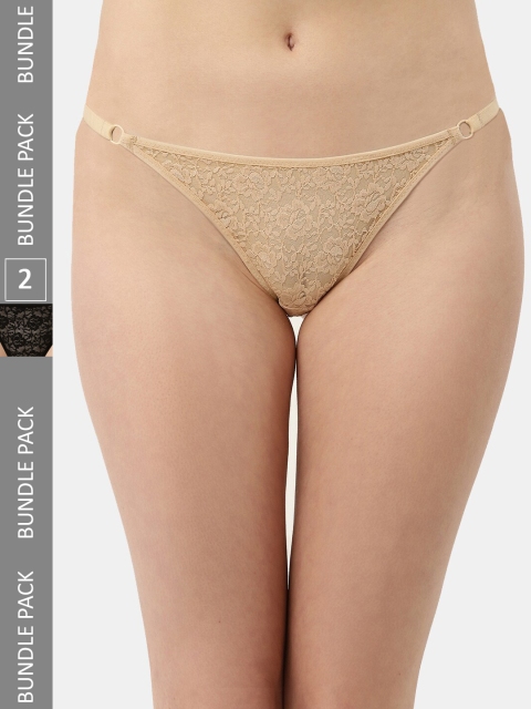 DressBerry Women Pack Of 2 Self Design Lace Thongs