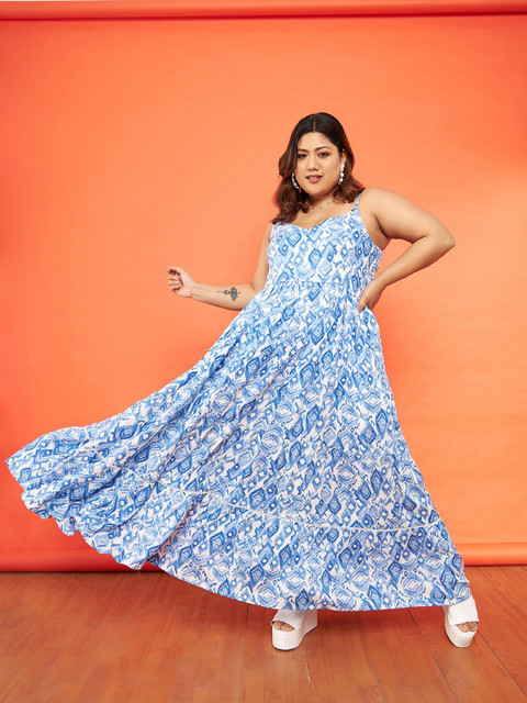 SASSAFRAS Curve Plus Size Abstract Printed Fit & Flare Dress