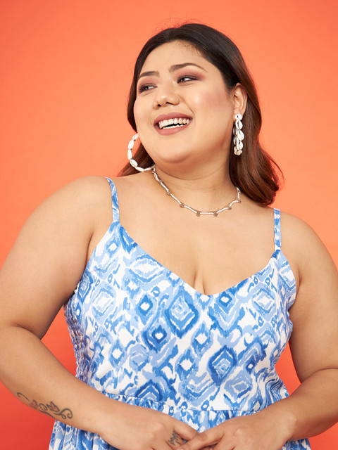 SASSAFRAS Curve Plus Size Abstract Printed Fit & Flare Dress - Image 2