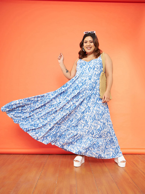 SASSAFRAS Curve Plus Size Abstract Printed Fit & Flare Dress - Image 6