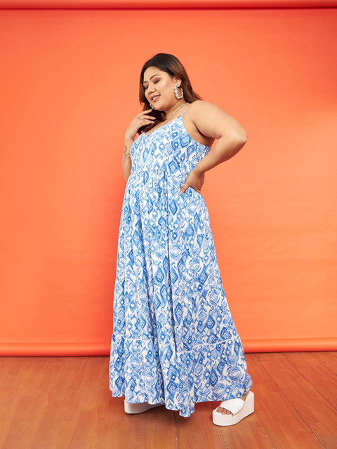 SASSAFRAS Curve Plus Size Abstract Printed Fit & Flare Dress - Image 3