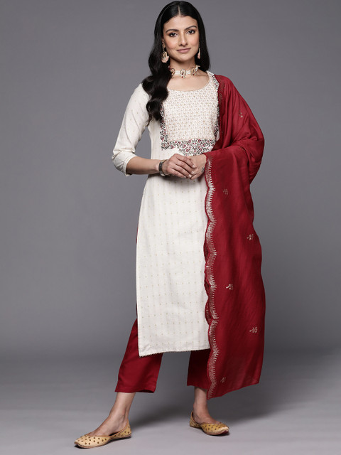 Libas Floral Embroidered Kurta with Trousers & With Dupatta - Image 5