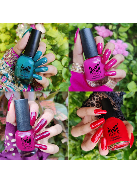 MI FASHION Set Of 4 High Shine Long Lasting Glossy Nail Paints - 15ml Each