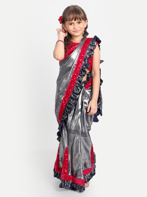 LOOKS AND LIKES Girls Sequinned & Ruffled Ready to Wear Saree