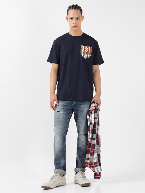 Lee Round Neck Cotton T-shirt With Aztec Print Patch Pocket - Image 6