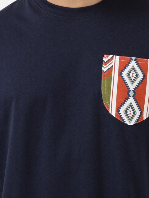 Lee Round Neck Cotton T-shirt With Aztec Print Patch Pocket - Image 2