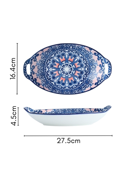 Nestasia White & Blue Mandala Printed Ceramic Bakeware With Handle - Image 6