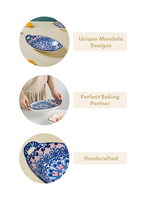 Nestasia White & Blue Mandala Printed Ceramic Bakeware With Handle - Image 5
