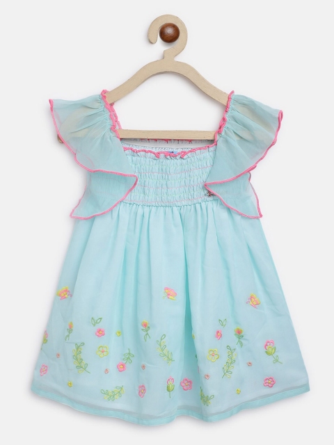 Nauti Nati Girls Floral Embroidered Georgette A-Line Dress - Image 2